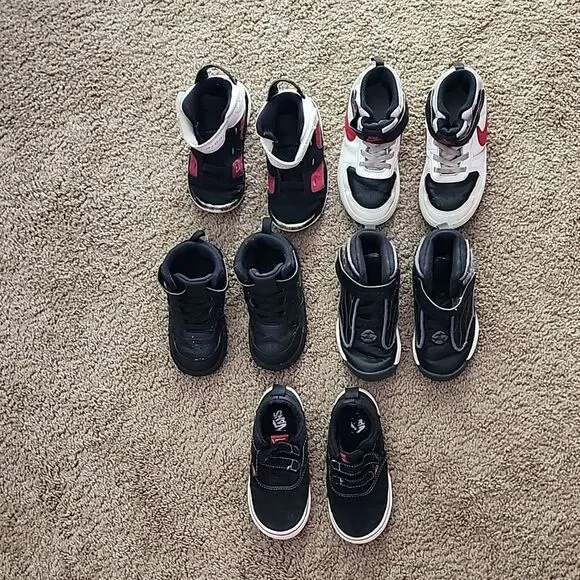 Jordan nike vans kids shoe lot 5 pairs play sneakers easy strap mid top bundle