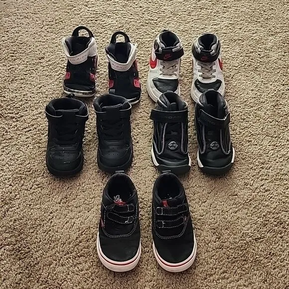 Jordan nike vans kids shoe lot 5 pairs play sneakers easy strap mid top bundle