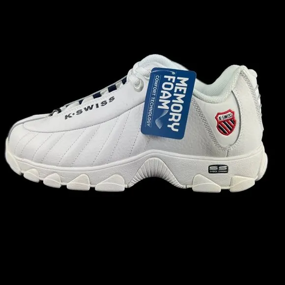 K-Swiss ST329 CMF White Navy Red Shoes Men's 03426-130 Sizes 8.5 - 14 EEE