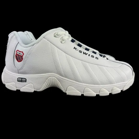 K-Swiss ST329 CMF White Navy Red Shoes Men's 03426-130 Sizes 8.5 - 14 EEE