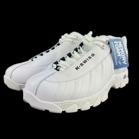 K-Swiss ST329 CMF White Navy Red Shoes Men's 03426-130 Sizes 9.5 - 11.5 EEEE