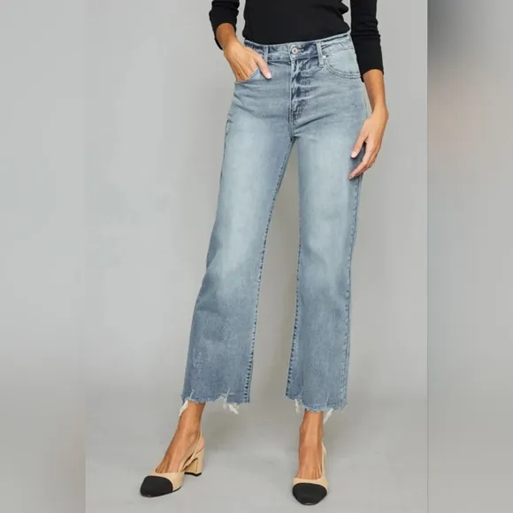 Kancan High Waist Raw Hem Cropped Wide Leg Jeans Price Drop!!   20%OFF