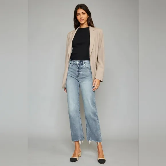 Kancan High Waist Raw Hem Cropped Wide Leg Jeans Price Drop!!   20%OFF