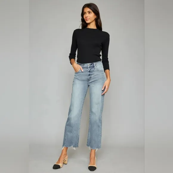 Kancan High Waist Raw Hem Cropped Wide Leg Jeans Price Drop!!   20%OFF