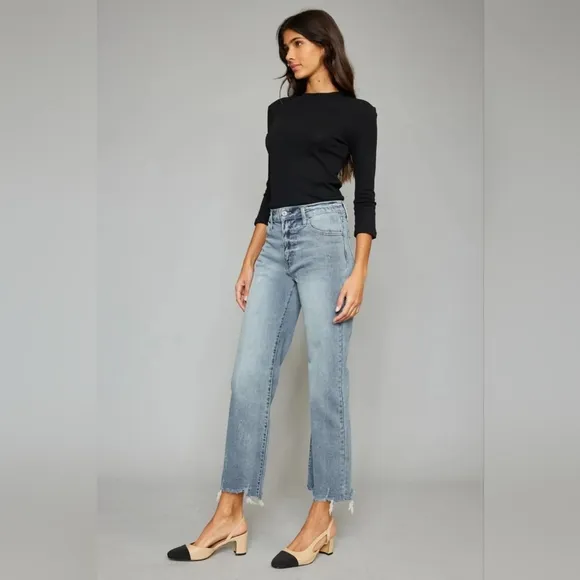 Kancan High Waist Raw Hem Cropped Wide Leg Jeans Price Drop!!   20%OFF