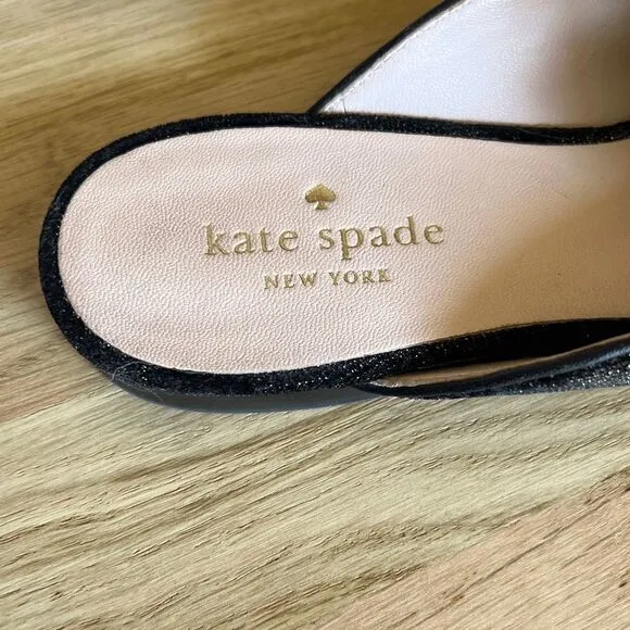 Kate Spade Shoes Womens 6.5 Black Gold Metallic Mule Slip On Carnegie Bow Velvet