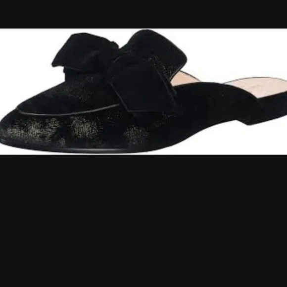Kate Spade Shoes Womens 6.5 Black Gold Metallic Mule Slip On Carnegie Bow Velvet