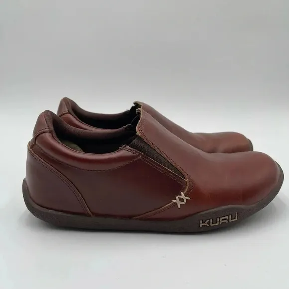 KURU Men's Kivi Brown Leather Walking Slip-On Loafer Size 7.5 Plantar Fasciitis