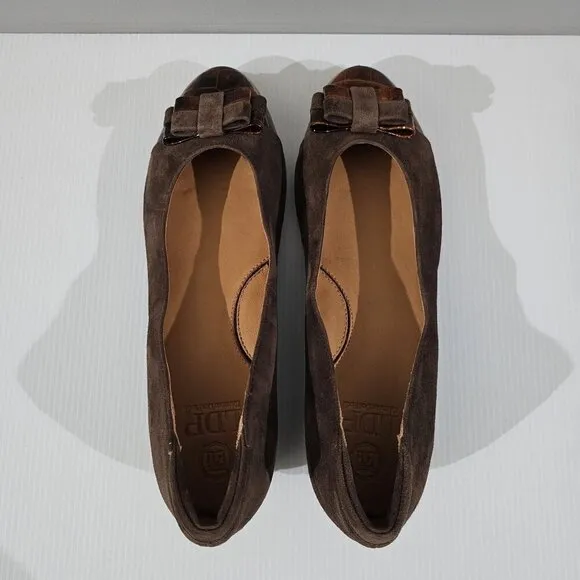 L'Amour Des Pieds Farida Bow Pumps Slip On Chocolate Kid Suede Croc Size 10