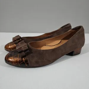 L'Amour Des Pieds Farida Bow Pumps Slip On Chocolate Kid Suede Croc Size 10