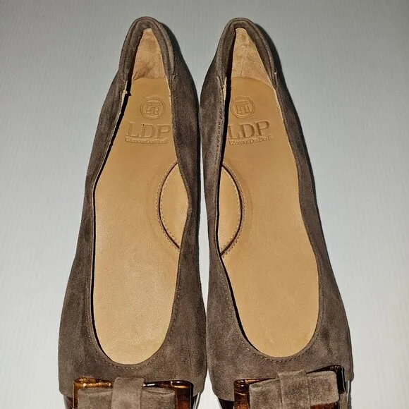 L'Amour Des Pieds Farida Bow Pumps Slip On Chocolate Kid Suede Croc Size 10
