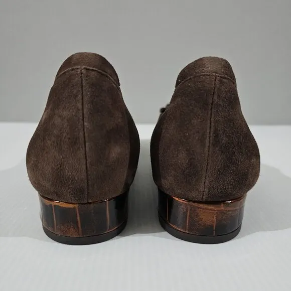 L'Amour Des Pieds Farida Bow Pumps Slip On Chocolate Kid Suede Croc Size 10