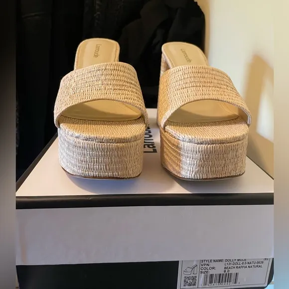 Larroude Dolly Mule in Natural Raffia