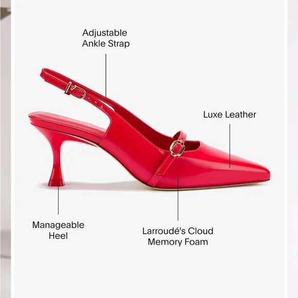 Larroude Ines Red Slingback Heels, 7.5, cloud memory foam