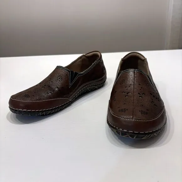 L’Artiste by Spring Step Women's Libora Brown Leather Slip‎ On Shoes US Size 7