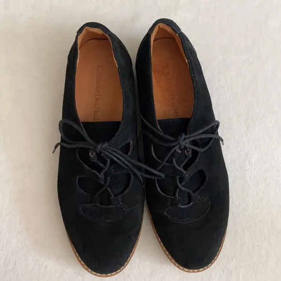 {LDP} L'Amour Des Pieds | Ximena Suede Leather Lace Up Oxford Loafers Black (9M)