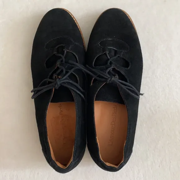 {LDP} L'Amour Des Pieds | Ximena Suede Leather Lace Up Oxford Loafers Black (9M)