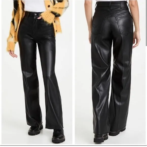 LEVI’S 70’s High Flare Faux Leather Jean Pants Black size 34