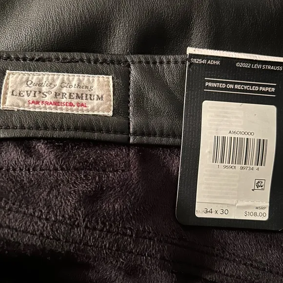LEVI’S 70’s High Flare Faux Leather Jean Pants Black size 34