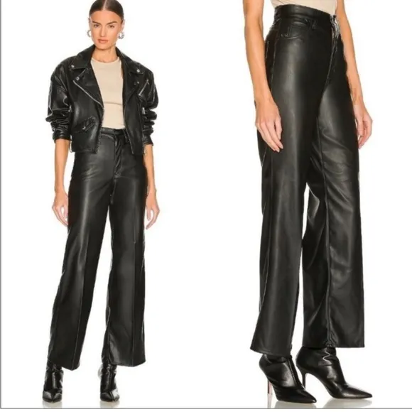 LEVI’S 70’s High Flare Faux Leather Jean Pants Black size 34