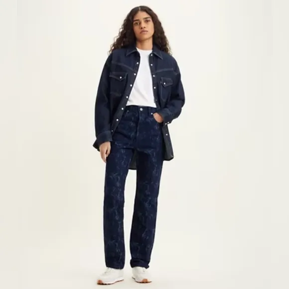 LEVIS 70's high waist straight hemp jeans denim blue print 28x29