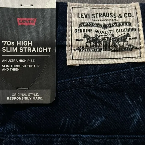 LEVIS 70's high waist straight hemp jeans denim blue print 28x29