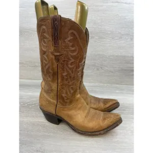 Lucchese 72098 Men's Boot Western Cowboy Embroidered Leather Pull-On 8.5D Brown