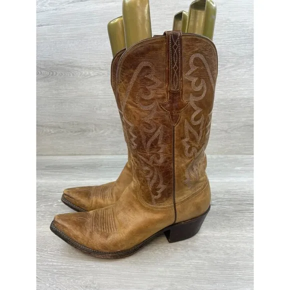 Lucchese 72098 Men's Boot Western Cowboy Embroidered Leather Pull-On 8.5D Brown