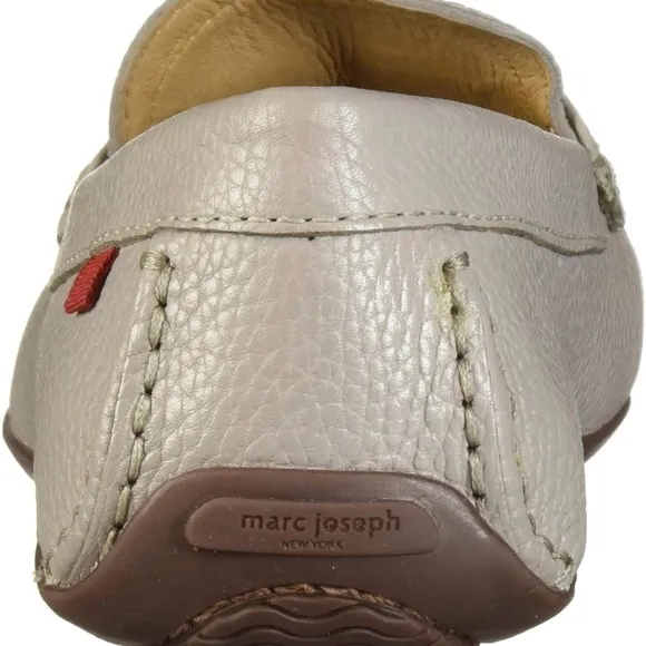 Marc Joseph Gray Leather Slip-On Loafers with Moccasin Stitching