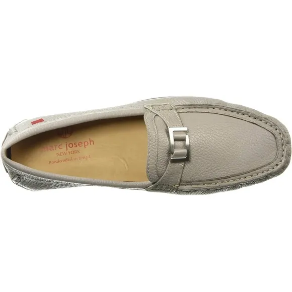 Marc Joseph Gray Leather Slip-On Loafers with Moccasin Stitching