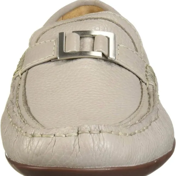 Marc Joseph Gray Leather Slip-On Loafers with Moccasin Stitching