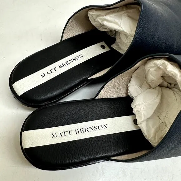 Matt Bernson Finch Round-Toe Mules Navy Blue Pebbled Leather Women's Size 10