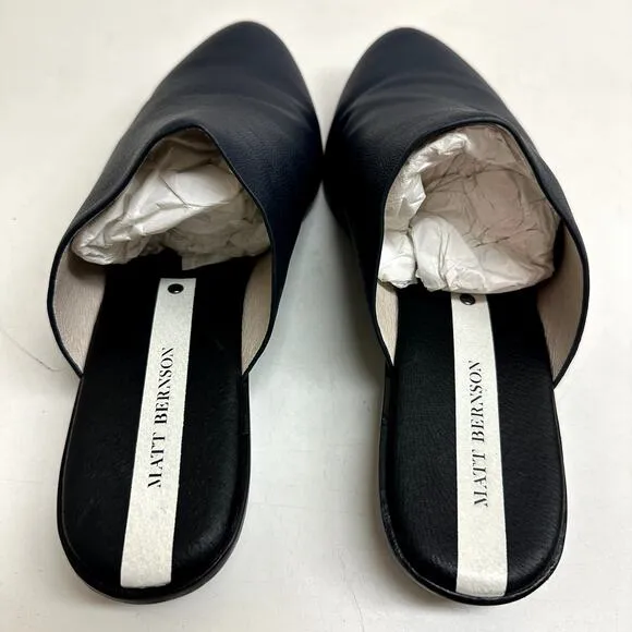 Matt Bernson Finch Round-Toe Mules Navy Blue Pebbled Leather Women's Size 10