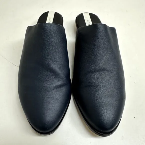 Matt Bernson Finch Round-Toe Mules Navy Blue Pebbled Leather Women's Size 10
