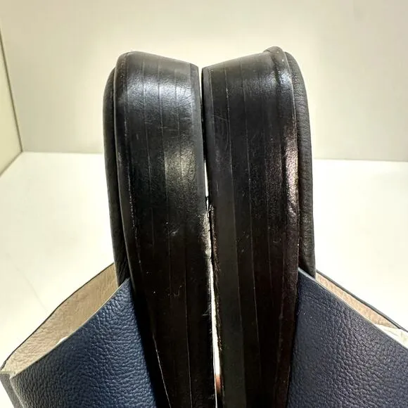 Matt Bernson Finch Round-Toe Mules Navy Blue Pebbled Leather Women's Size 10