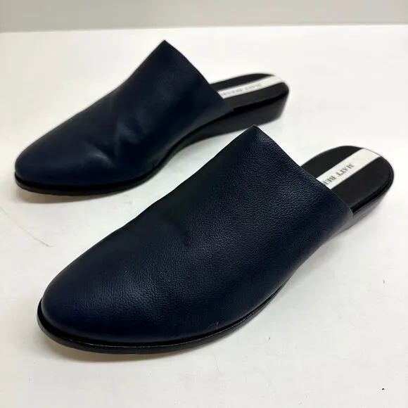Matt Bernson Finch Round-Toe Mules Navy Blue Pebbled Leather Women's Size 10