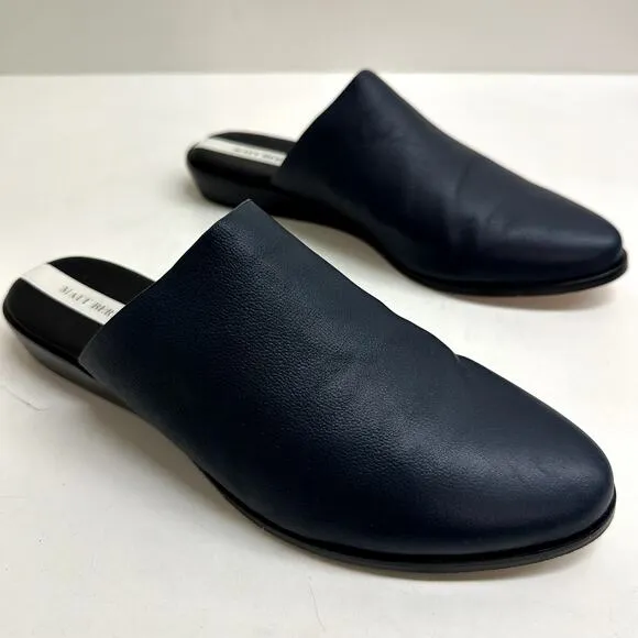 Matt Bernson Finch Round-Toe Mules Navy Blue Pebbled Leather Women's Size 10