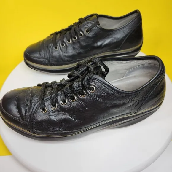 MBT Women's Walking Shoes Sz. 8-8.5 Pata Black All Leather Rocker Lace Comfort