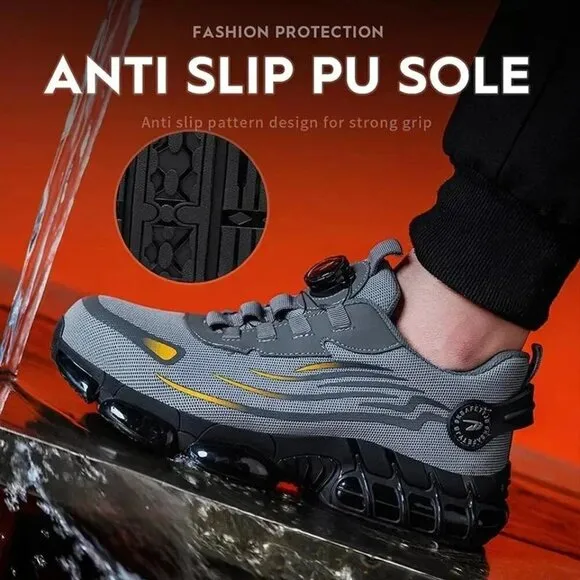 Men Work Safety Shoes Steel Toe Cap Rotating Button Comfort Breathable Sneakers