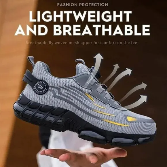 Men Work Safety Shoes Steel Toe Cap Rotating Button Comfort Breathable Sneakers