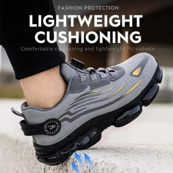 Men Work Safety Shoes Steel Toe Cap Rotating Button Comfort Breathable Sneakers