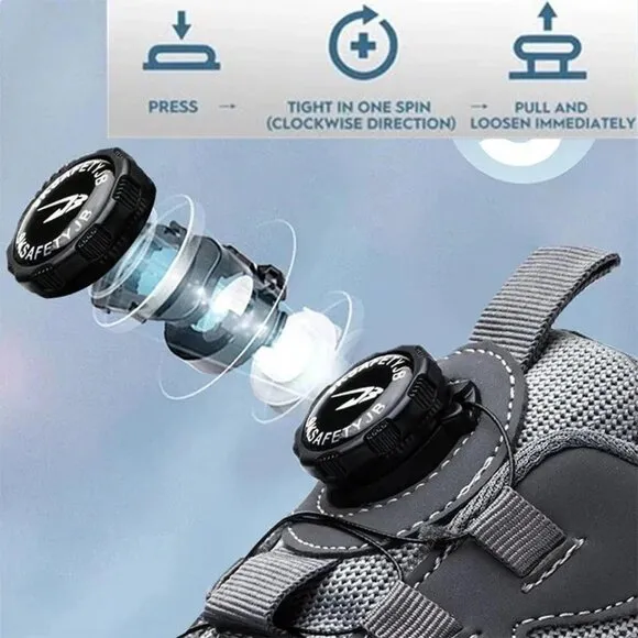 Men Work Safety Shoes Steel Toe Cap Rotating Button Comfort Breathable Sneakers