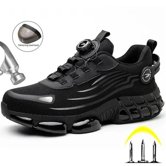 Men Work Safety Shoes Steel Toe Cap Rotating Button Comfort Breathable Sneakers