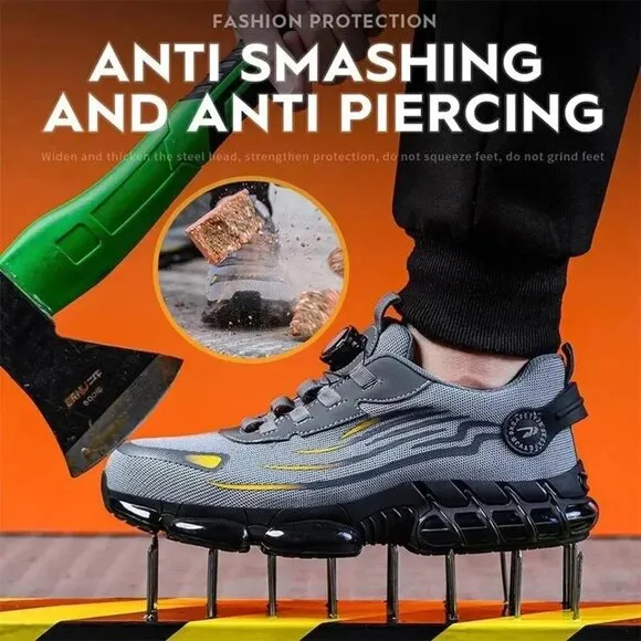 Men Work Safety Shoes Steel Toe Cap Rotating Button Comfort Breathable Sneakers