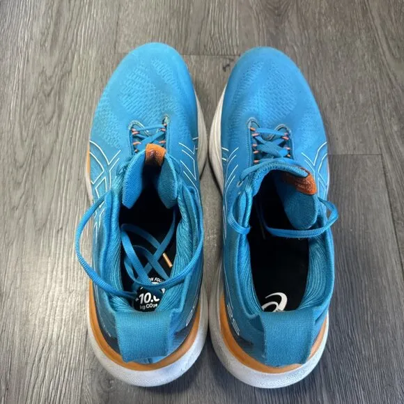 MENS ASICS GEL NIMBUS 25 RUNNING SHOES SIZE 11 BLUE ORANGE WHITE 1011B547