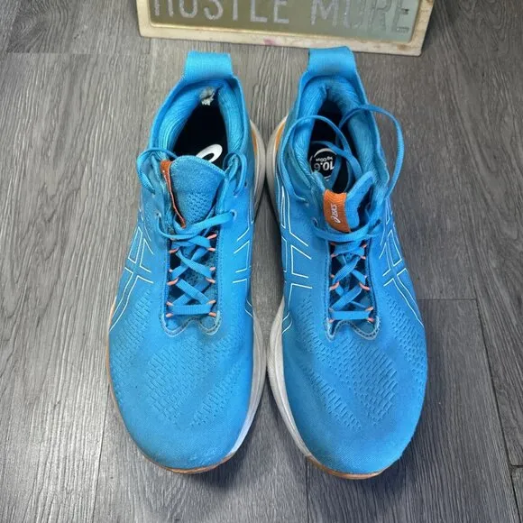 MENS ASICS GEL NIMBUS 25 RUNNING SHOES SIZE 11 BLUE ORANGE WHITE 1011B547