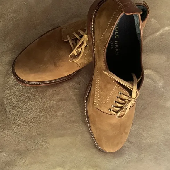 Men’s Cole Haan, 8 1/2 unworn suede Camel in color. Mild scuff on the ba…