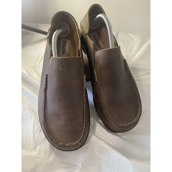Men's Olukai   Moloa Brown Leather Slip-On Comfort Shoes-Size 11.5M-Very Nice