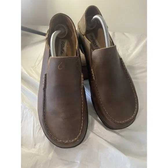 Men's Olukai   Moloa Brown Leather Slip-On Comfort Shoes-Size 11.5M-Very Nice