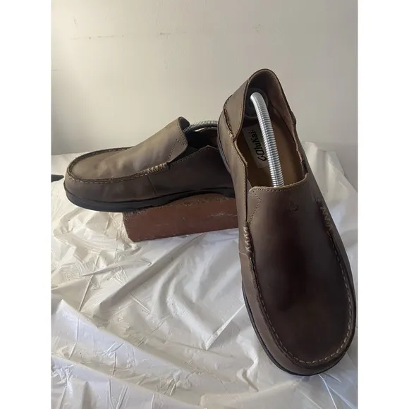 Men's Olukai   Moloa Brown Leather Slip-On Comfort Shoes-Size 11.5M-Very Nice